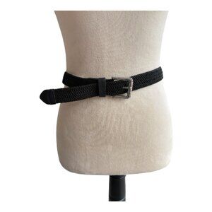 Black Textured Belt Silver Buckle - Adjustable Non-Leather Minimalist (2616-1)